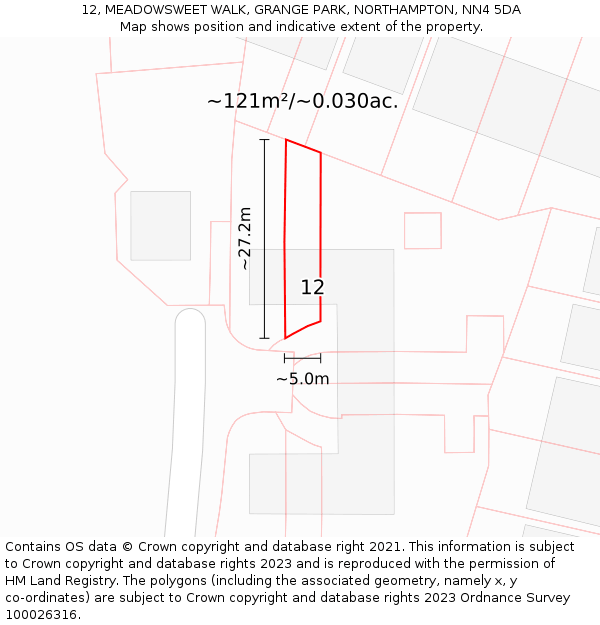 12, MEADOWSWEET WALK, GRANGE PARK, NORTHAMPTON, NN4 5DA: Plot and title map
