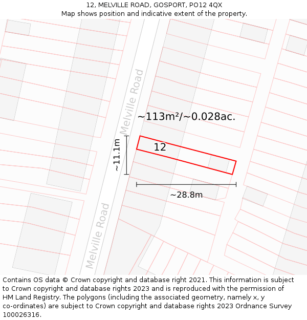12, MELVILLE ROAD, GOSPORT, PO12 4QX: Plot and title map