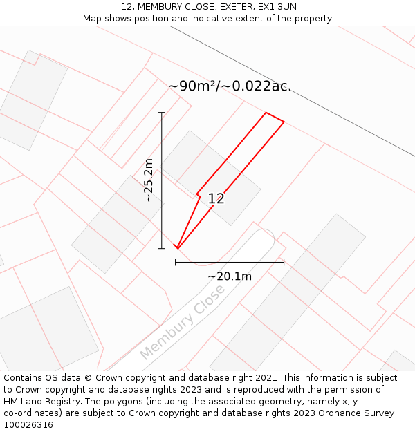 12, MEMBURY CLOSE, EXETER, EX1 3UN: Plot and title map