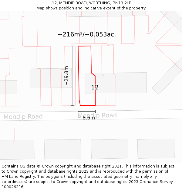 12, MENDIP ROAD, WORTHING, BN13 2LP: Plot and title map