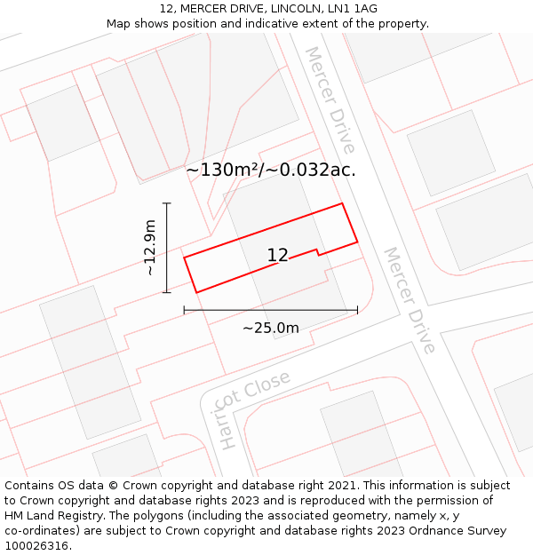12, MERCER DRIVE, LINCOLN, LN1 1AG: Plot and title map
