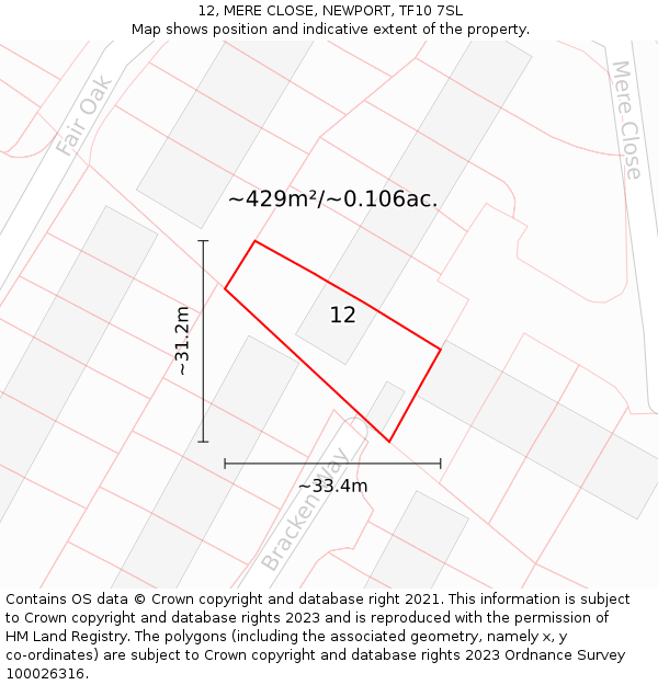 12, MERE CLOSE, NEWPORT, TF10 7SL: Plot and title map