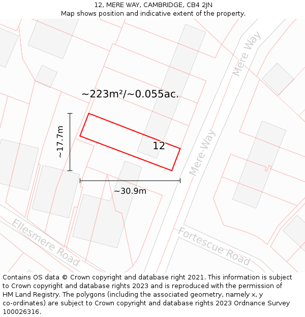 12, MERE WAY, CAMBRIDGE, CB4 2JN: Plot and title map