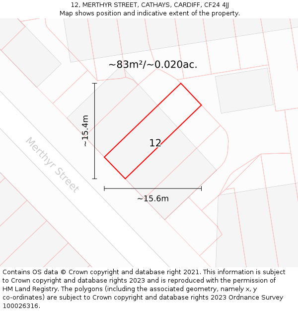 12, MERTHYR STREET, CATHAYS, CARDIFF, CF24 4JJ: Plot and title map