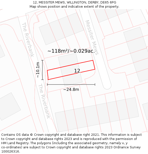 12, MESSITER MEWS, WILLINGTON, DERBY, DE65 6PG: Plot and title map