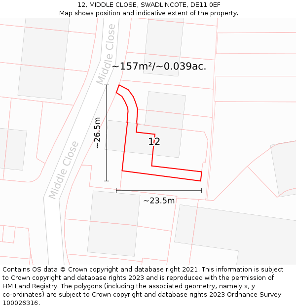 12, MIDDLE CLOSE, SWADLINCOTE, DE11 0EF: Plot and title map