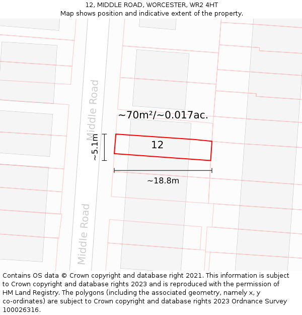 12, MIDDLE ROAD, WORCESTER, WR2 4HT: Plot and title map