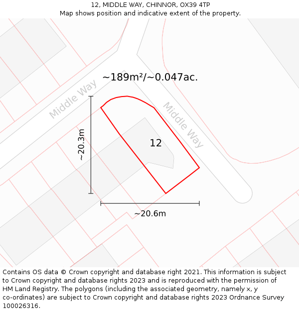 12, MIDDLE WAY, CHINNOR, OX39 4TP: Plot and title map