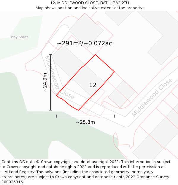 12, MIDDLEWOOD CLOSE, BATH, BA2 2TU: Plot and title map