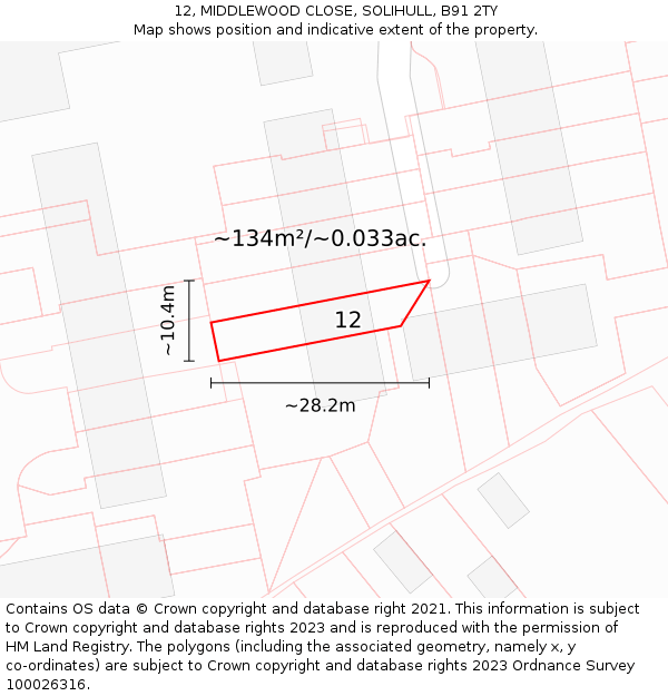 12, MIDDLEWOOD CLOSE, SOLIHULL, B91 2TY: Plot and title map