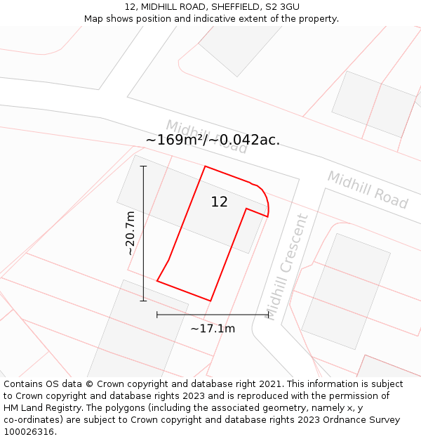 12, MIDHILL ROAD, SHEFFIELD, S2 3GU: Plot and title map