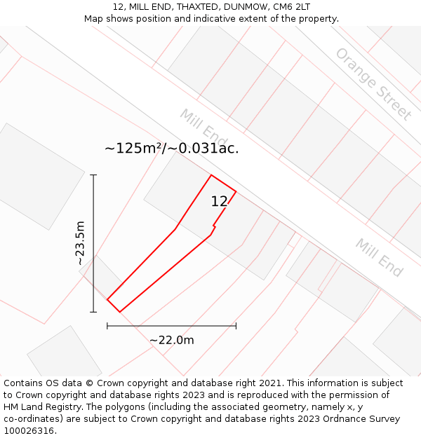 12, MILL END, THAXTED, DUNMOW, CM6 2LT: Plot and title map