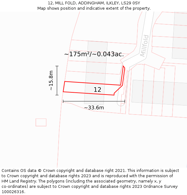 12, MILL FOLD, ADDINGHAM, ILKLEY, LS29 0SY: Plot and title map