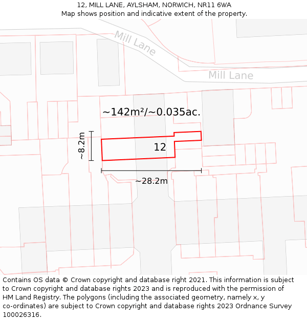 12, MILL LANE, AYLSHAM, NORWICH, NR11 6WA: Plot and title map