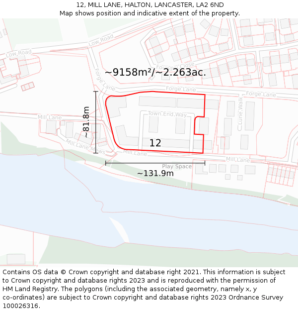 12, MILL LANE, HALTON, LANCASTER, LA2 6ND: Plot and title map