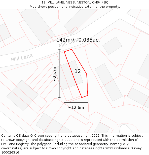 12, MILL LANE, NESS, NESTON, CH64 4BQ: Plot and title map