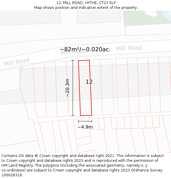 12, MILL ROAD, HYTHE, CT21 5LP: Plot and title map