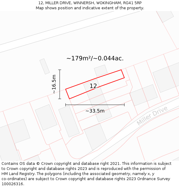 12, MILLER DRIVE, WINNERSH, WOKINGHAM, RG41 5RP: Plot and title map