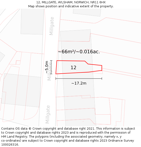 12, MILLGATE, AYLSHAM, NORWICH, NR11 6HX: Plot and title map