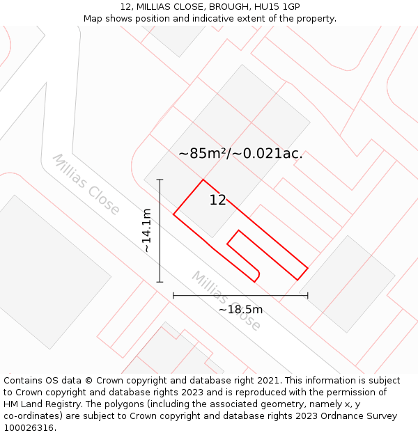 12, MILLIAS CLOSE, BROUGH, HU15 1GP: Plot and title map