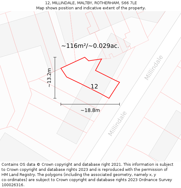 12, MILLINDALE, MALTBY, ROTHERHAM, S66 7LE: Plot and title map