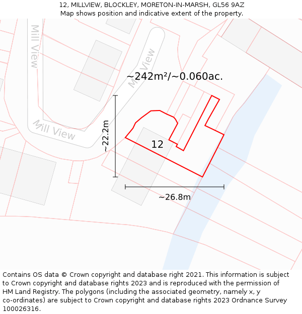 12, MILLVIEW, BLOCKLEY, MORETON-IN-MARSH, GL56 9AZ: Plot and title map