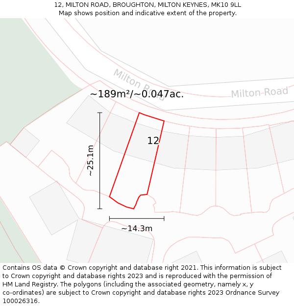 12, MILTON ROAD, BROUGHTON, MILTON KEYNES, MK10 9LL: Plot and title map