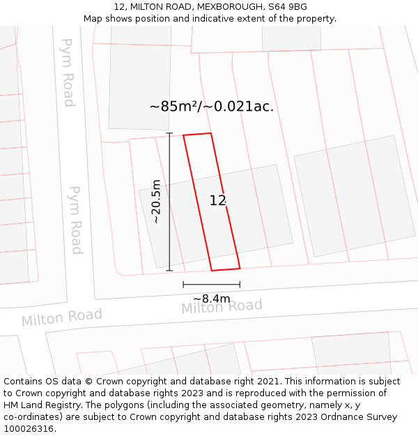 12, MILTON ROAD, MEXBOROUGH, S64 9BG: Plot and title map