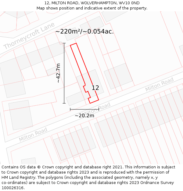 12, MILTON ROAD, WOLVERHAMPTON, WV10 0ND: Plot and title map