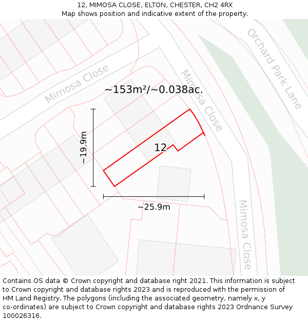 12, MIMOSA CLOSE, ELTON, CHESTER, CH2 4RX: Plot and title map