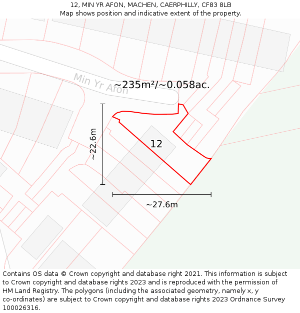 12, MIN YR AFON, MACHEN, CAERPHILLY, CF83 8LB: Plot and title map