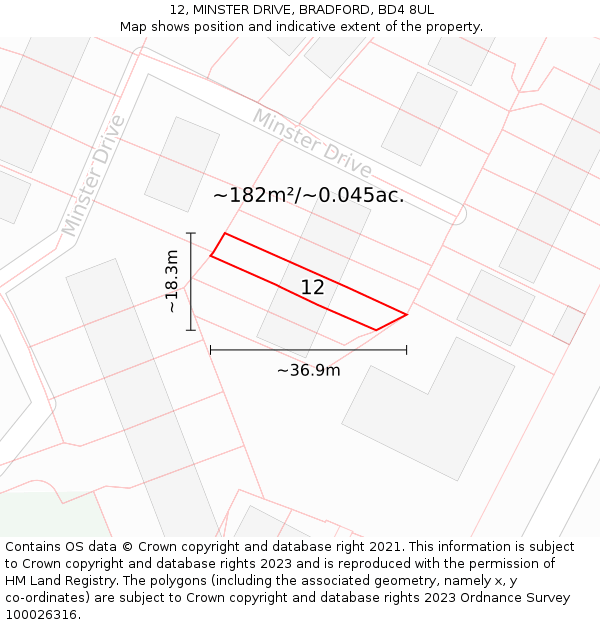 12, MINSTER DRIVE, BRADFORD, BD4 8UL: Plot and title map