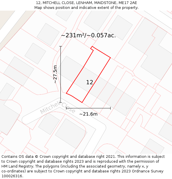 12, MITCHELL CLOSE, LENHAM, MAIDSTONE, ME17 2AE: Plot and title map