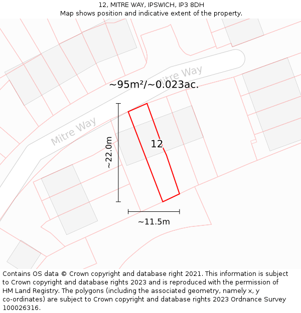 12, MITRE WAY, IPSWICH, IP3 8DH: Plot and title map