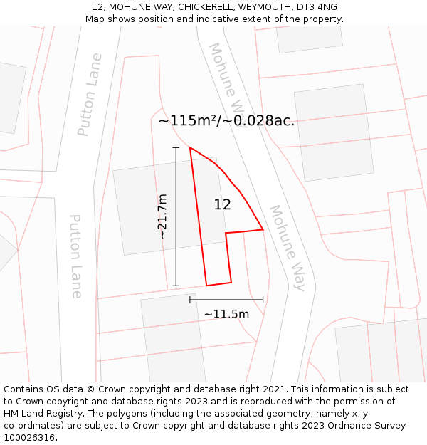 12, MOHUNE WAY, CHICKERELL, WEYMOUTH, DT3 4NG: Plot and title map