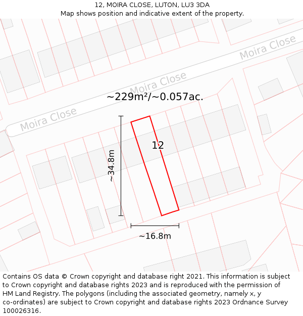 12, MOIRA CLOSE, LUTON, LU3 3DA: Plot and title map