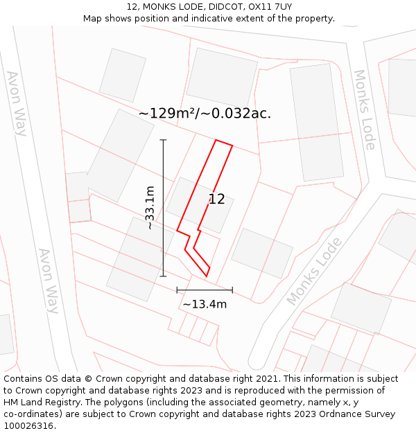 12, MONKS LODE, DIDCOT, OX11 7UY: Plot and title map
