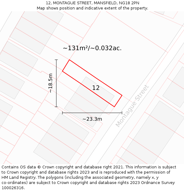 12, MONTAGUE STREET, MANSFIELD, NG18 2PN: Plot and title map