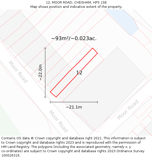 12, MOOR ROAD, CHESHAM, HP5 1SE: Plot and title map