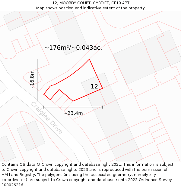 12, MOORBY COURT, CARDIFF, CF10 4BT: Plot and title map