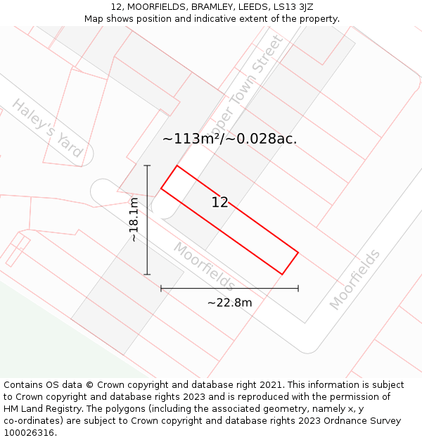 12, MOORFIELDS, BRAMLEY, LEEDS, LS13 3JZ: Plot and title map