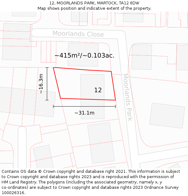12, MOORLANDS PARK, MARTOCK, TA12 6DW: Plot and title map