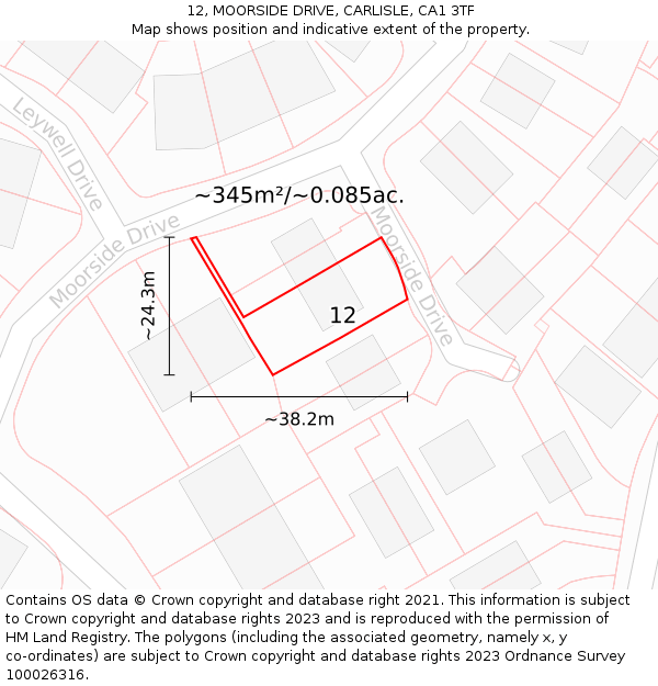 12, MOORSIDE DRIVE, CARLISLE, CA1 3TF: Plot and title map