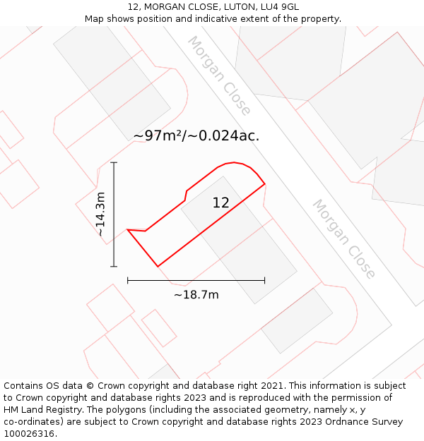 12, MORGAN CLOSE, LUTON, LU4 9GL: Plot and title map