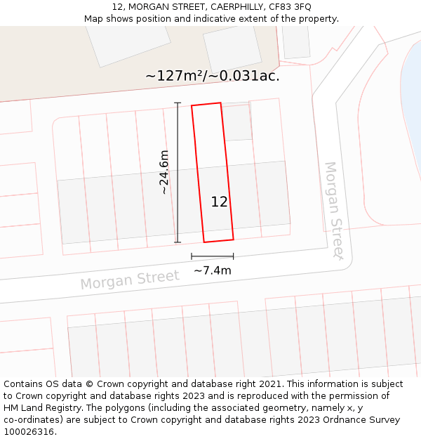 12, MORGAN STREET, CAERPHILLY, CF83 3FQ: Plot and title map