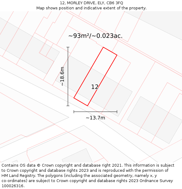 12, MORLEY DRIVE, ELY, CB6 3FQ: Plot and title map