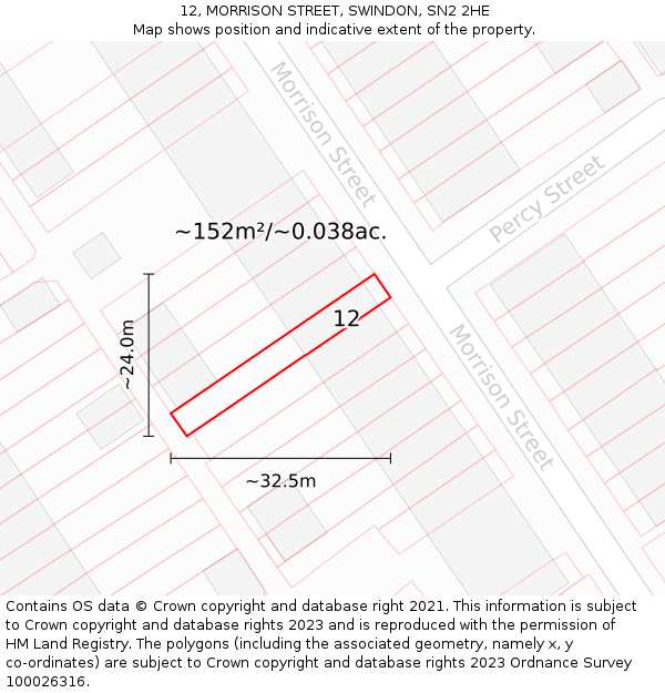 12, MORRISON STREET, SWINDON, SN2 2HE: Plot and title map