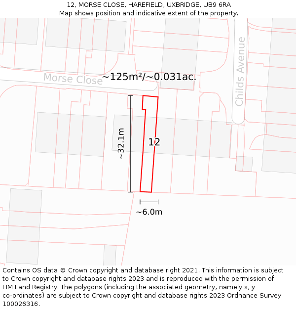 12, MORSE CLOSE, HAREFIELD, UXBRIDGE, UB9 6RA: Plot and title map