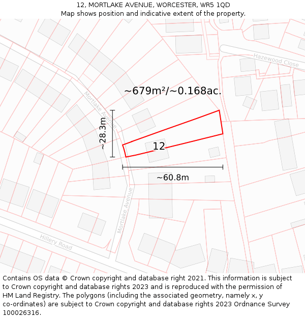 12, MORTLAKE AVENUE, WORCESTER, WR5 1QD: Plot and title map