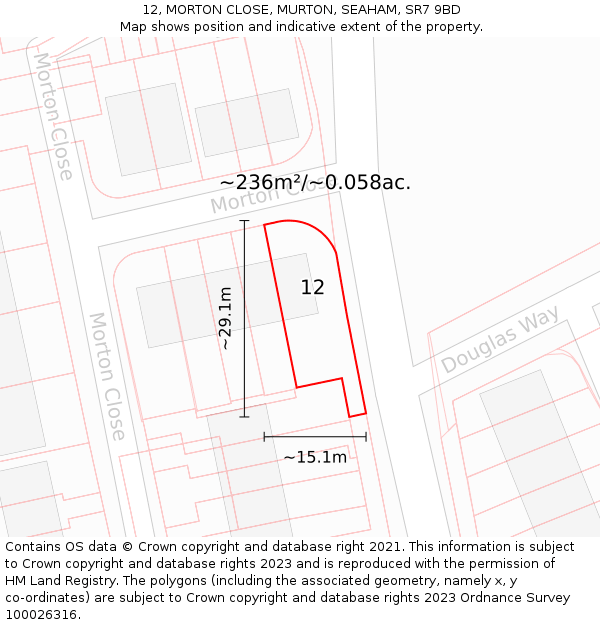 12, MORTON CLOSE, MURTON, SEAHAM, SR7 9BD: Plot and title map